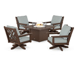 Chippendale 5-Piece Deep Seating Swivel Conversation Set with Fire Pit Table