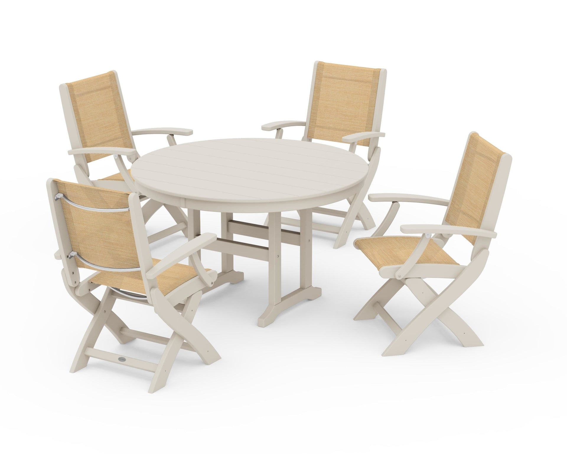 Coastal Folding Chair 5-Piece Round Dining Set