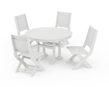 Coastal Folding Side Chair 5-Piece Round Dining Set With Trestle Legs