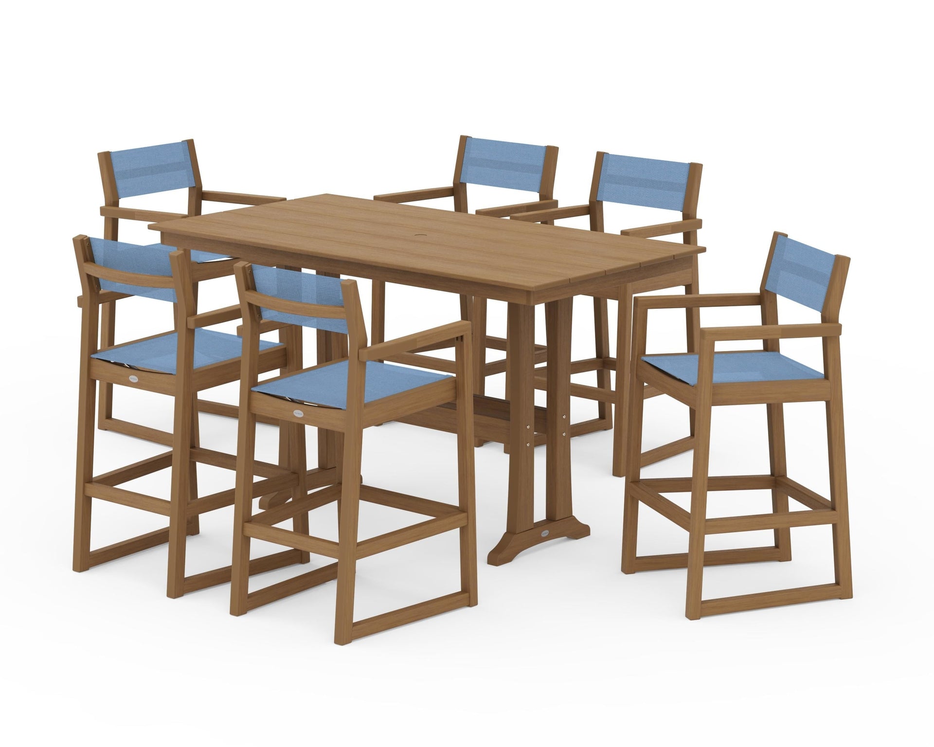 EDGE Sling Arm Chair 7-Piece Farmhouse Bar Set with Trestle Legs