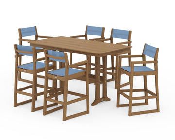 EDGE Sling Arm Chair 7-Piece Farmhouse Bar Set with Trestle Legs