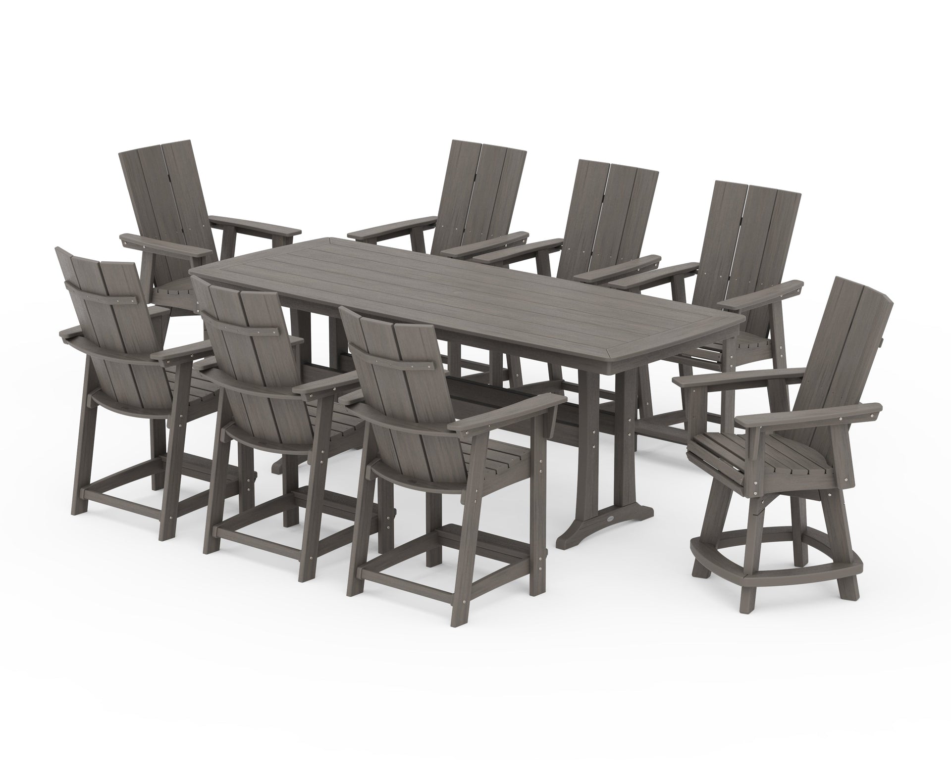 Modern Curveback Adirondack Swivel 9-Piece Counter Set with Trestle Legs
