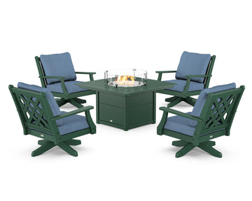 Wovendale 5-Piece Deep Seating Swivel Conversation Set with Fire Pit Table