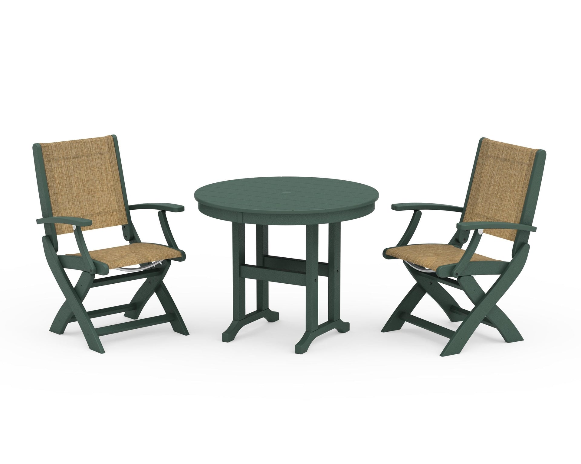 Coastal Folding Chair 3-Piece Round Dining Set