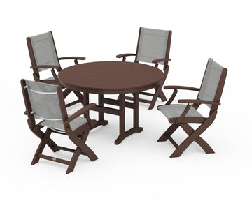 Coastal Folding Chair 5-Piece Round Dining Set