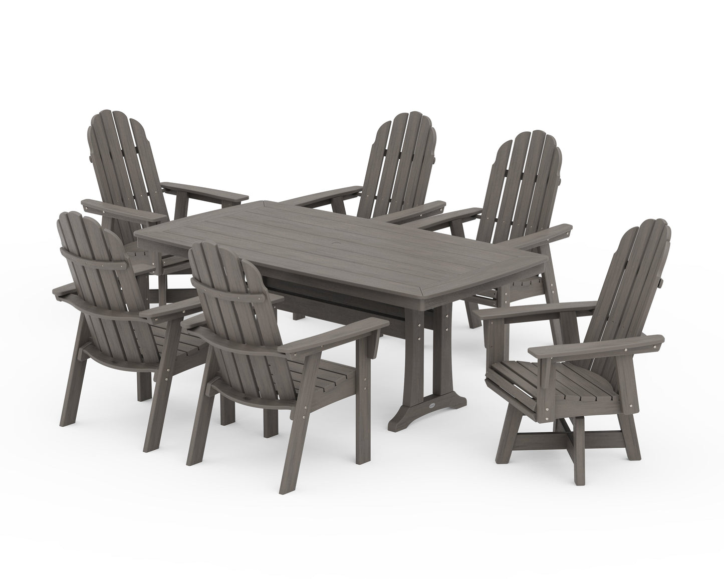 Vineyard Curveback Adirondack Swivel Chair 7-Piece Dining Set with Trestle Legs