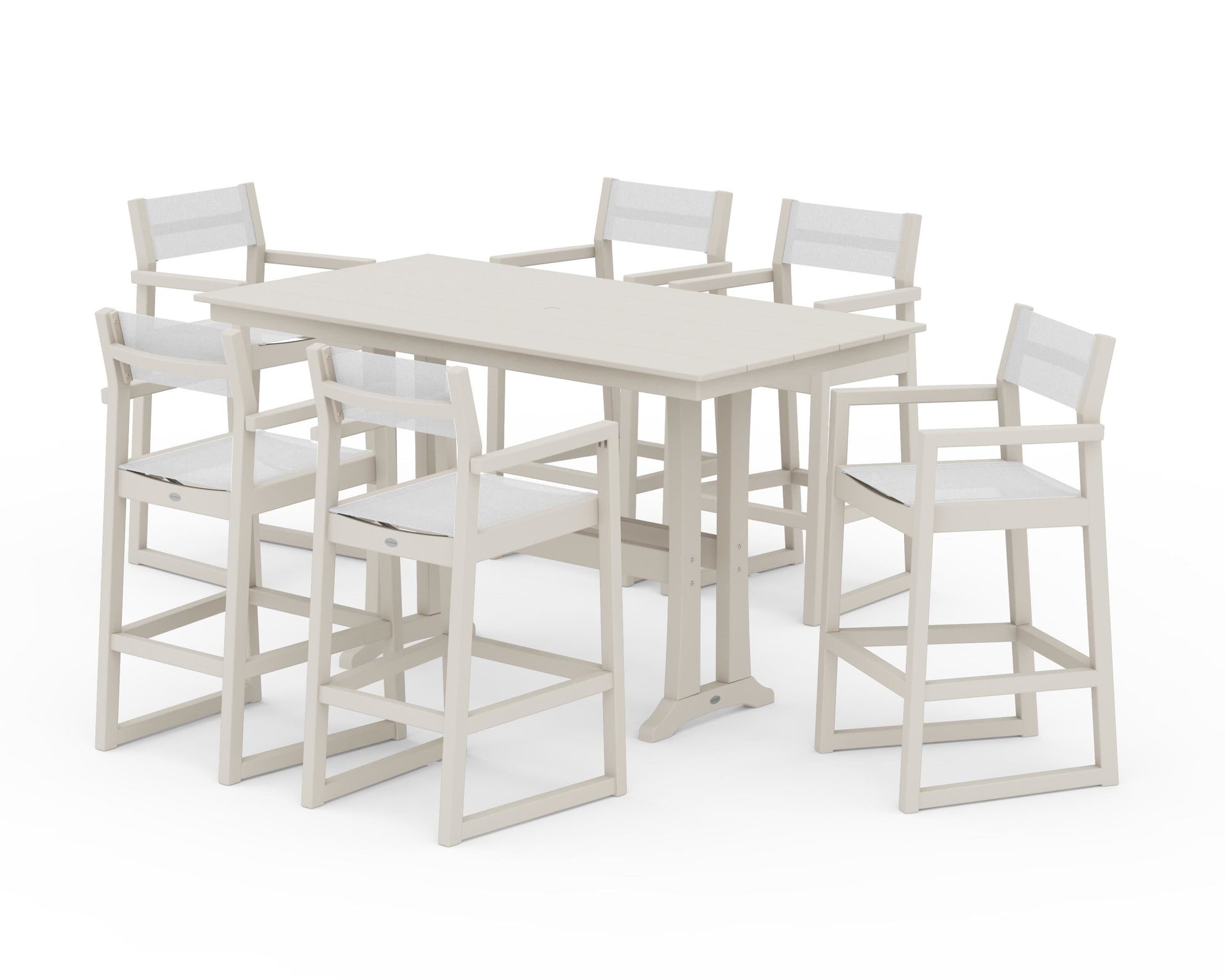 EDGE Sling Arm Chair 7-Piece Farmhouse Bar Set with Trestle Legs
