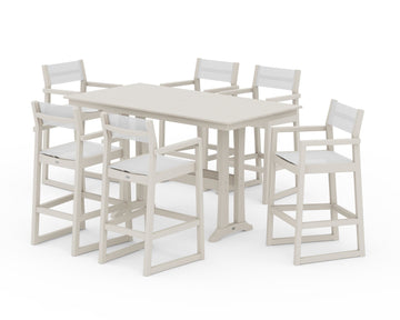 EDGE Sling Arm Chair 7-Piece Farmhouse Bar Set with Trestle Legs