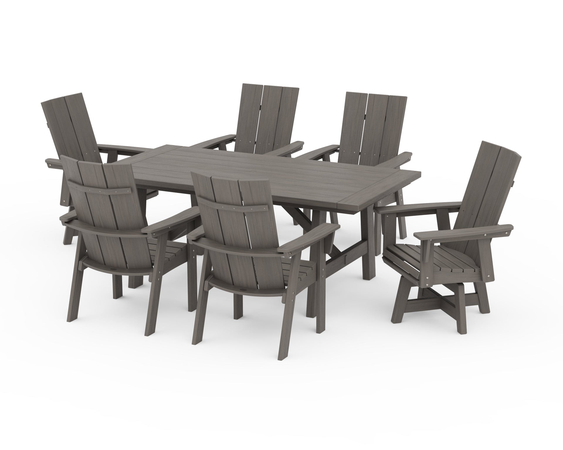 Modern Curveback Adirondack 7-Piece Rustic Farmhouse Swivel Dining Set