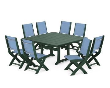 Coastal Folding Side Chair 9-Piece Farmhouse Dining Set