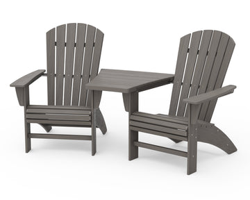 Nautical 3-Piece Curveback Adirondack Set with Angled Connecting Table
