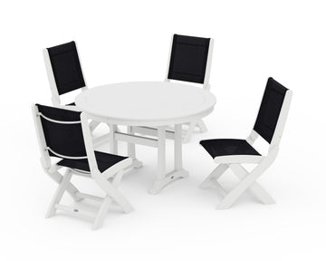 Coastal Folding Side Chair 5-Piece Round Dining Set With Trestle Legs