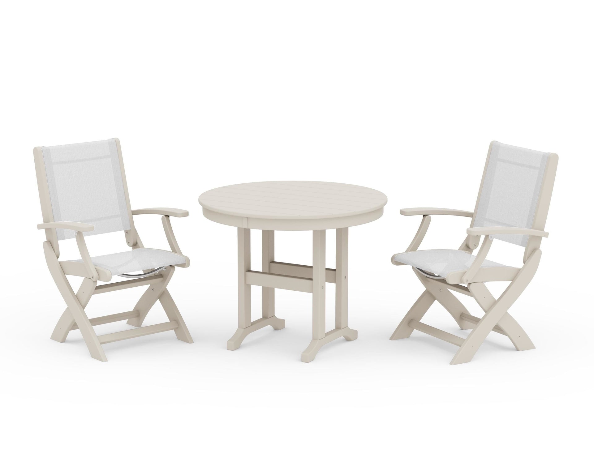 Coastal Folding Chair 3-Piece Round Dining Set