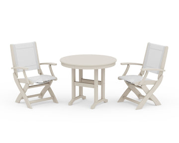 Coastal Folding Chair 3-Piece Round Dining Set