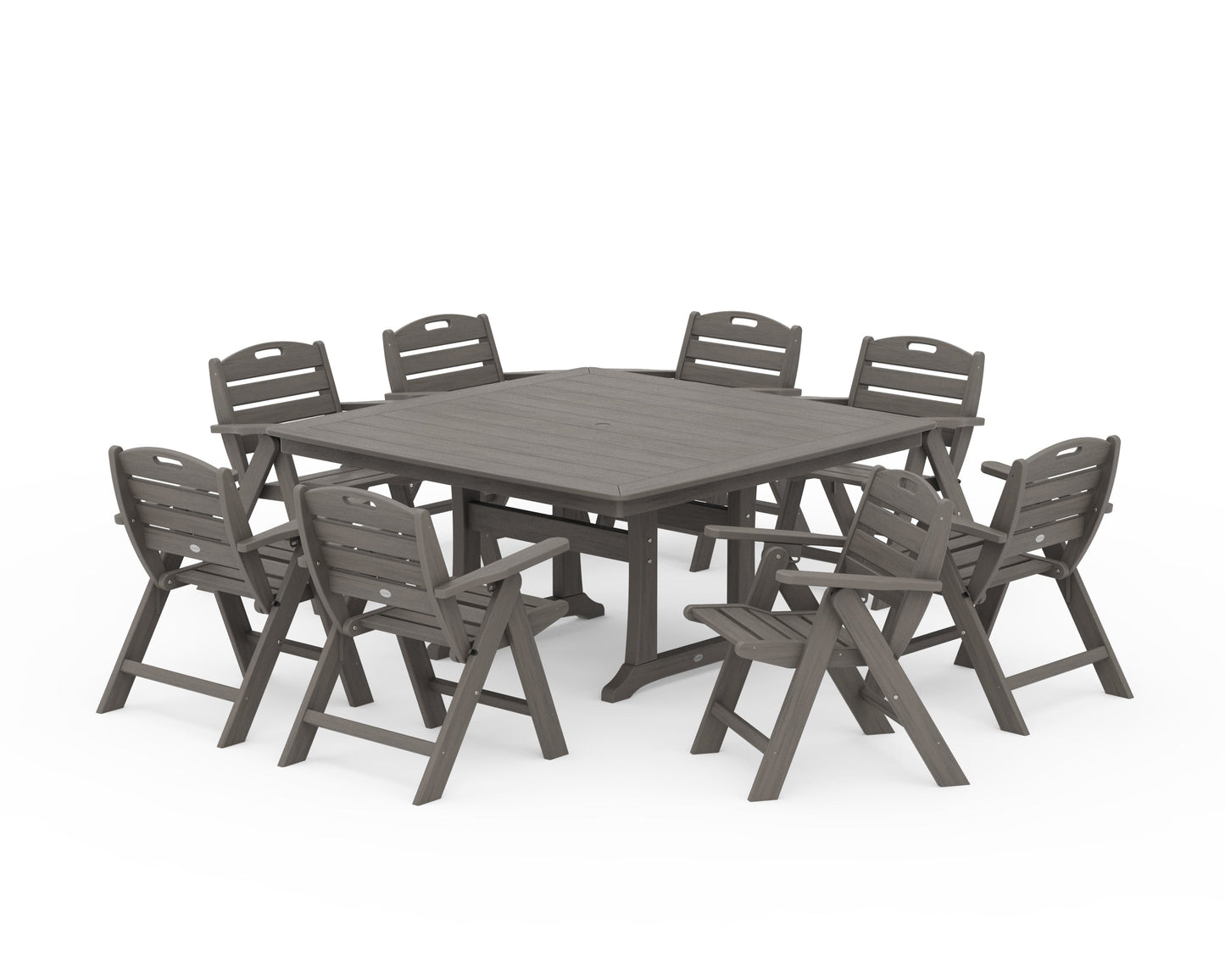 Nautical Lowback 9-Piece Square Dining Set with Trestle Legs