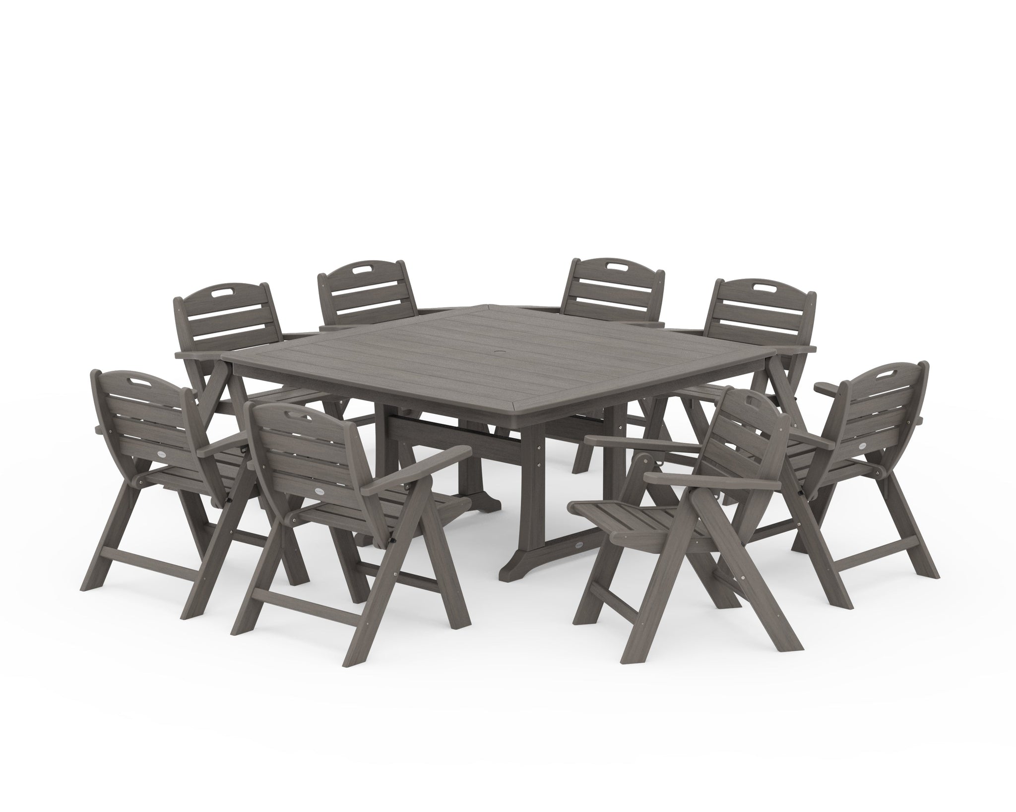 Nautical Lowback 9-Piece Square Dining Set with Trestle Legs