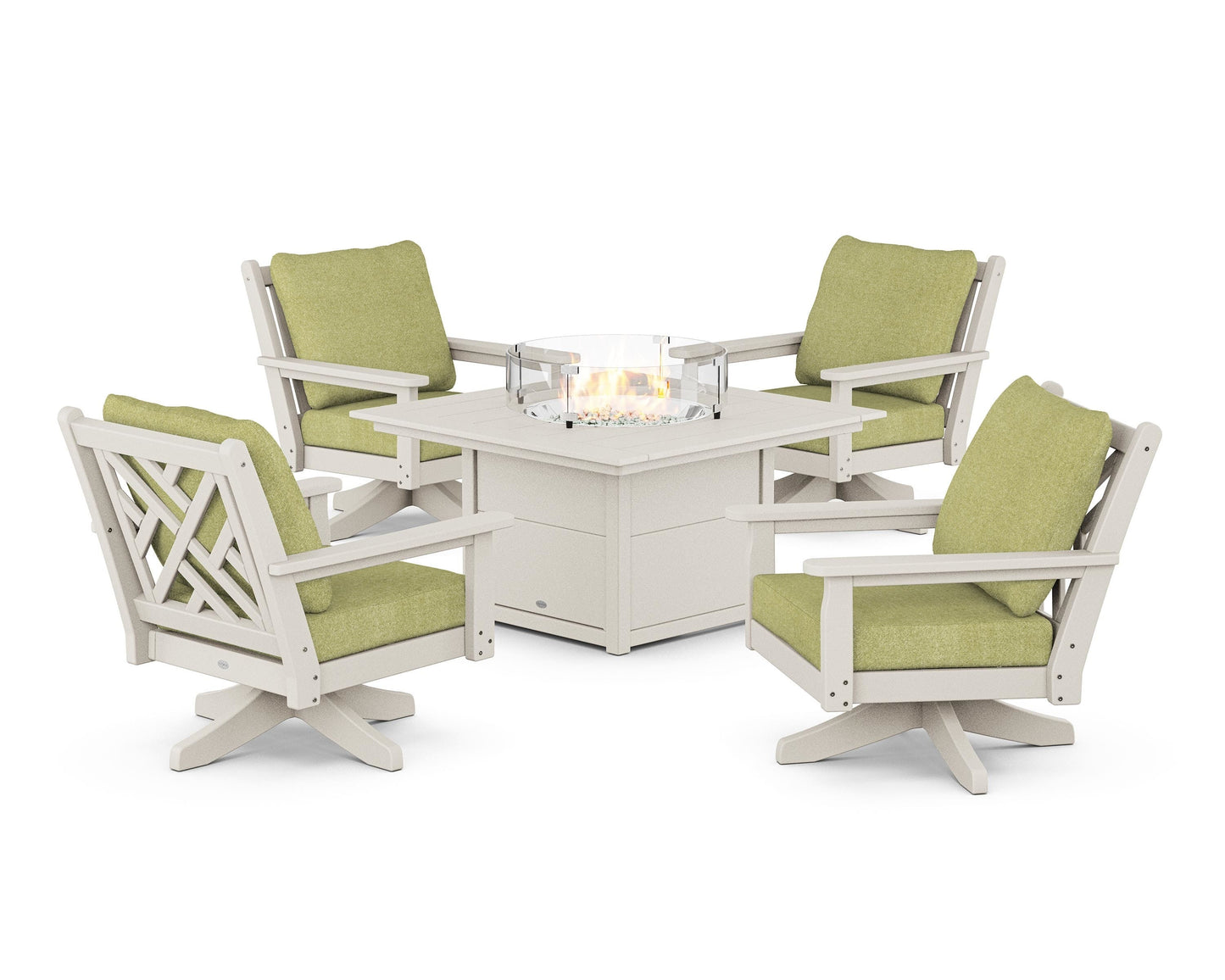 Chippendale 5-Piece Deep Seating Swivel Conversation Set with Fire Pit Table