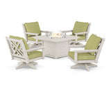 Chippendale 5-Piece Deep Seating Swivel Conversation Set with Fire Pit Table