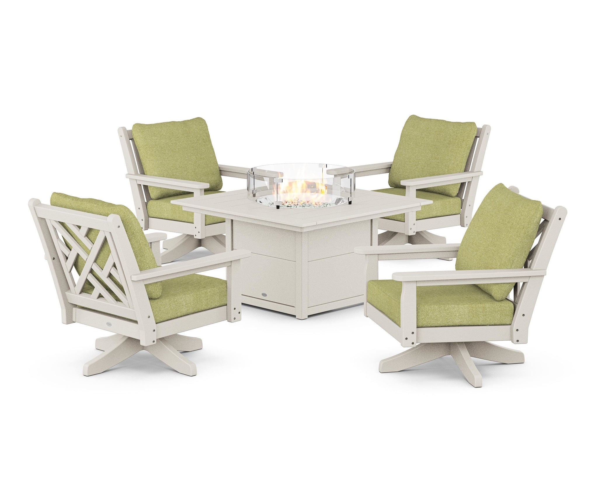 Chippendale 5-Piece Deep Seating Swivel Conversation Set with Fire Pit Table
