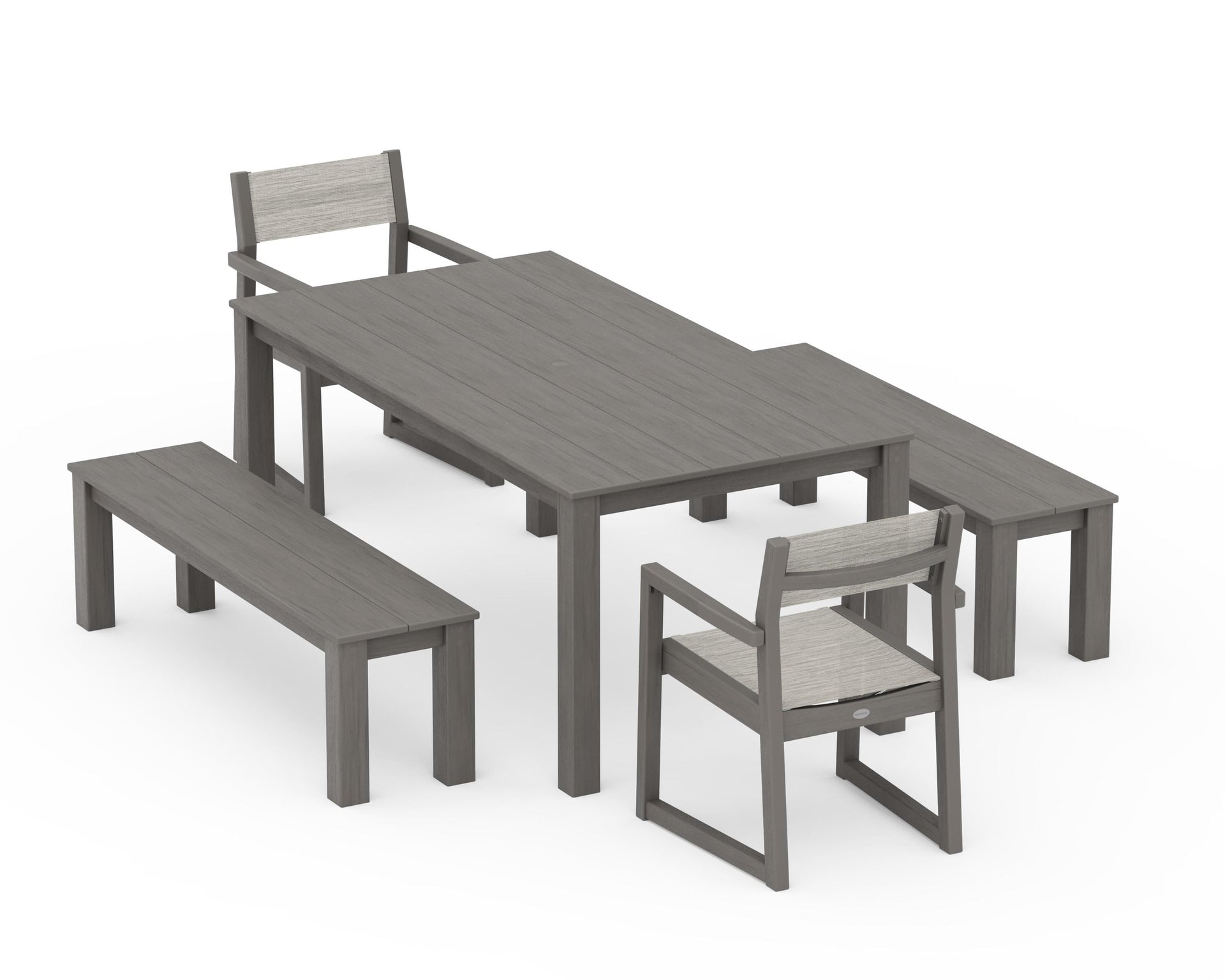 EDGE Sling Arm Chair 5-Piece Parsons Dining Set with Benches