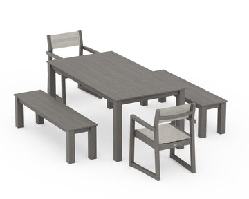 EDGE Sling Arm Chair 5-Piece Parsons Dining Set with Benches