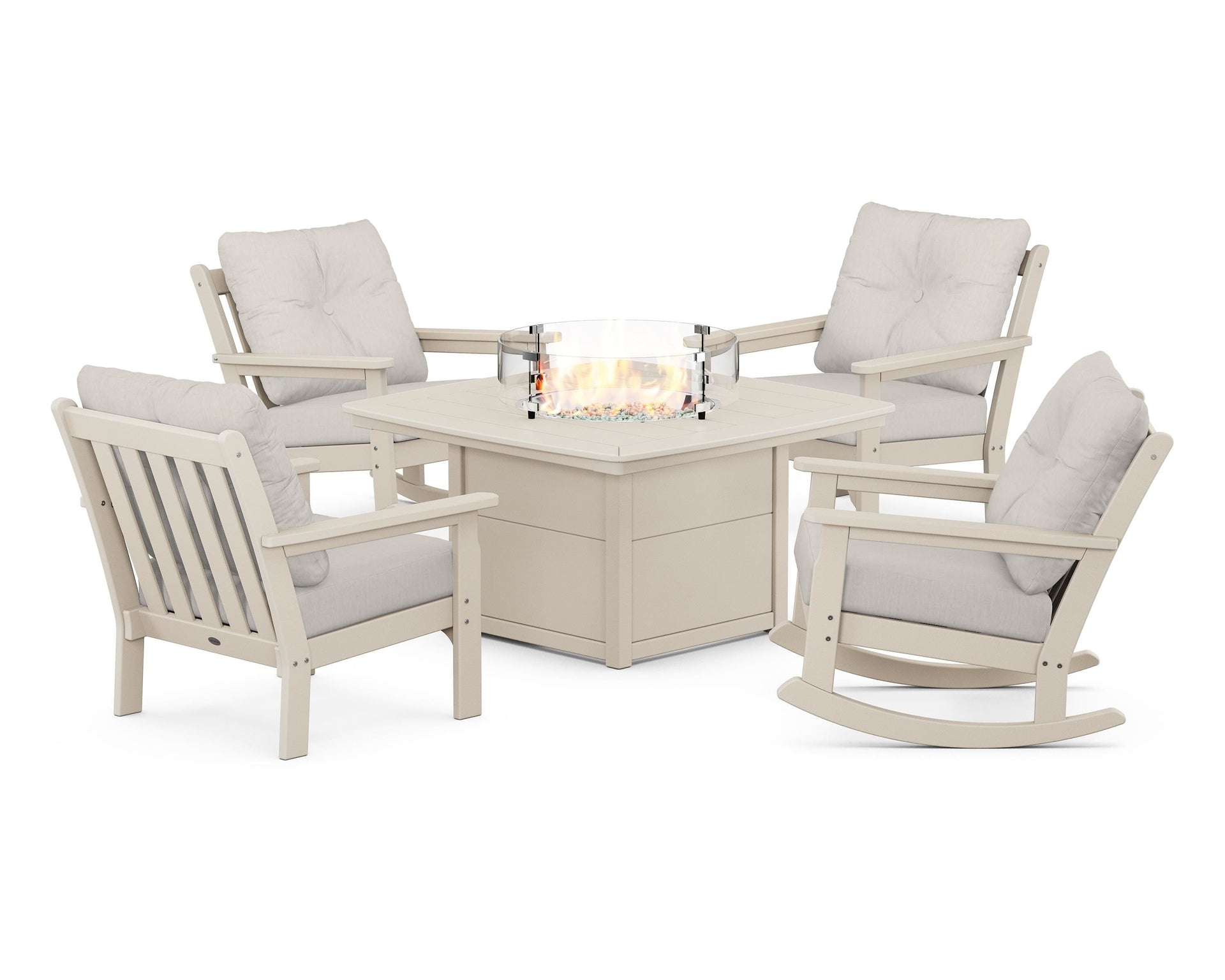 Vineyard 5-Piece Deep Seating Rocking Chair Conversation Set with Fire Pit Table