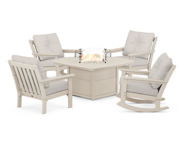 Vineyard 5-Piece Deep Seating Rocking Chair Conversation Set with Fire Pit Table