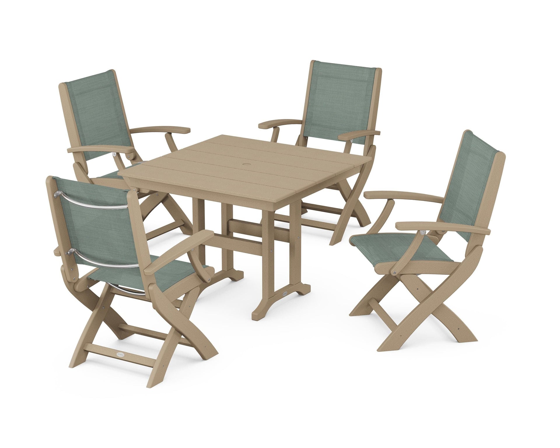 Coastal Folding Chair 5-Piece Farmhouse Dining Set