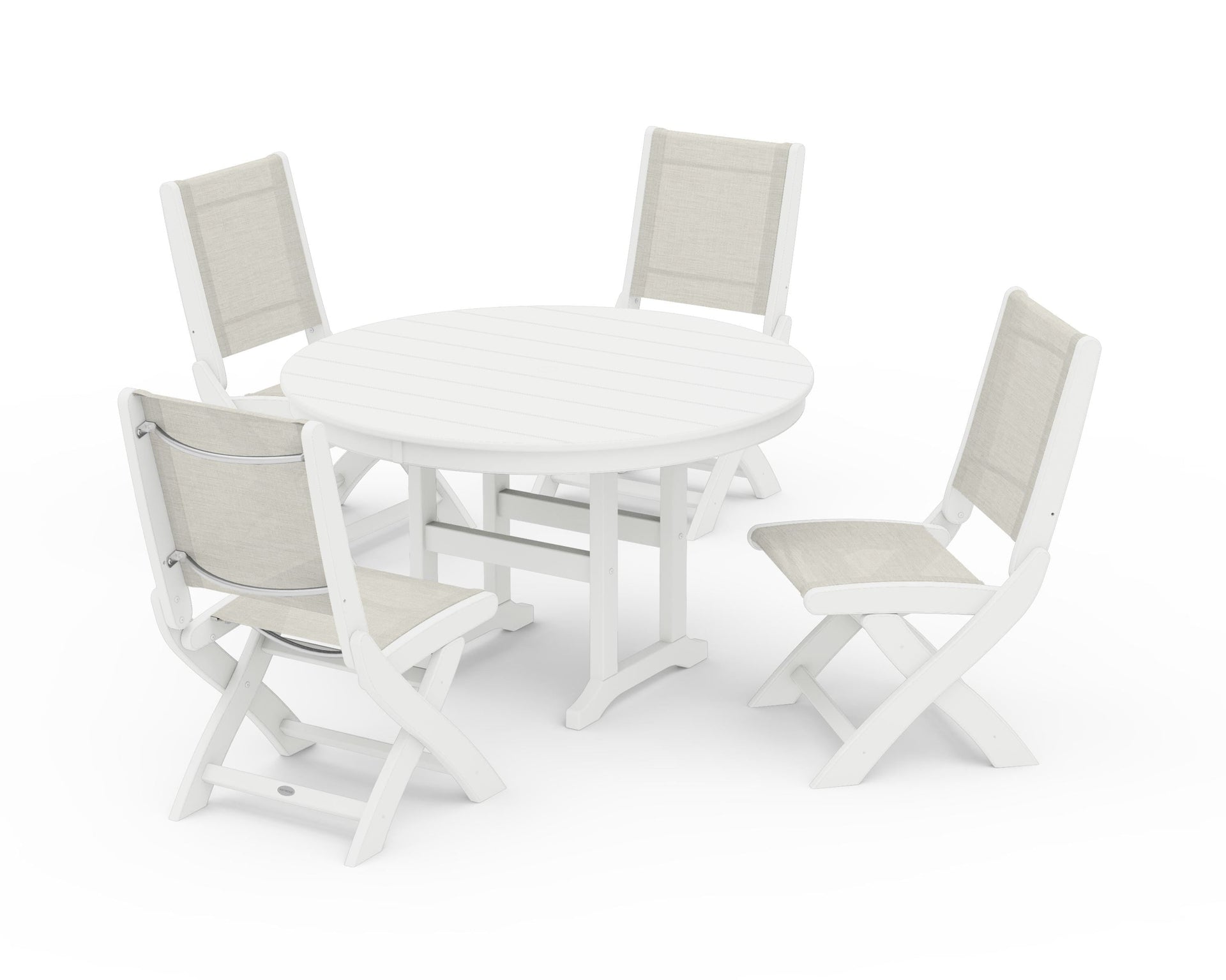 Coastal Folding Side Chair 5-Piece Round Dining Set