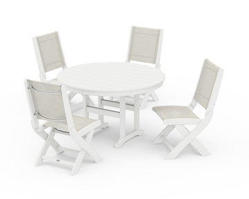 Coastal Folding Side Chair 5-Piece Round Dining Set