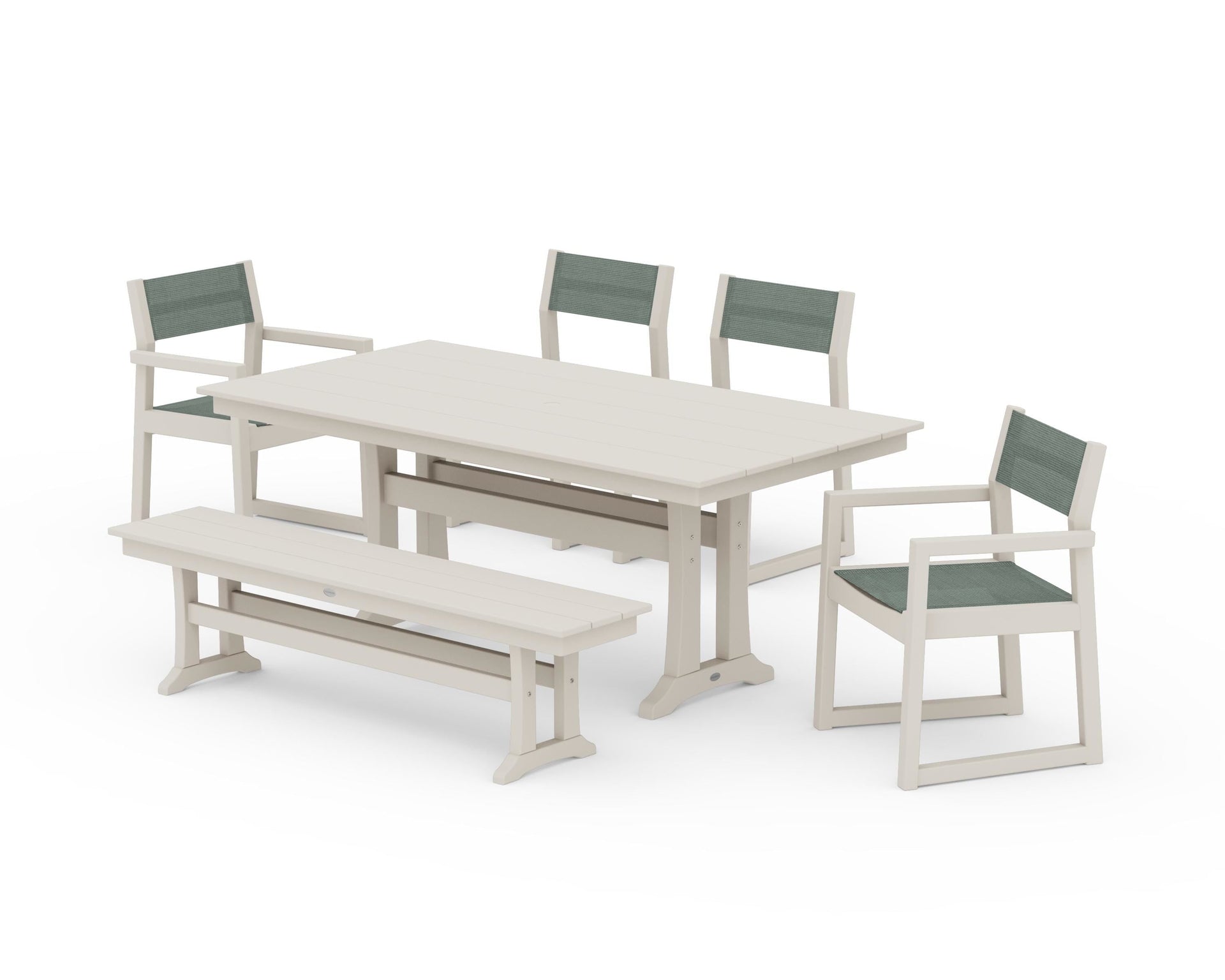 EDGE Sling 6-Piece Farmhouse Dining Set With Trestle Legs