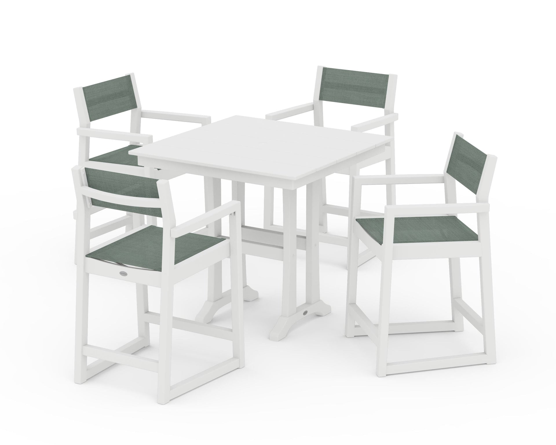 EDGE Sling Arm Chair 5-Piece Farmhouse Counter Set with Trestle Legs