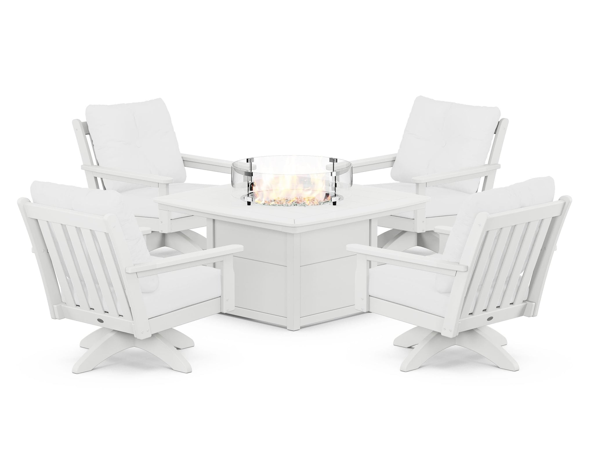 Vineyard 5-Piece Deep Seating Swivel Conversation Set with Fire Pit Table