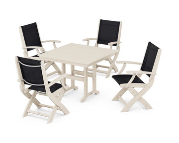 Coastal Folding Chair 5-Piece Farmhouse Dining Set