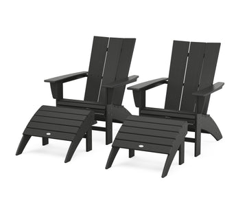 Modern Curveback Adirondack Chair 4-Piece Set with Ottomans