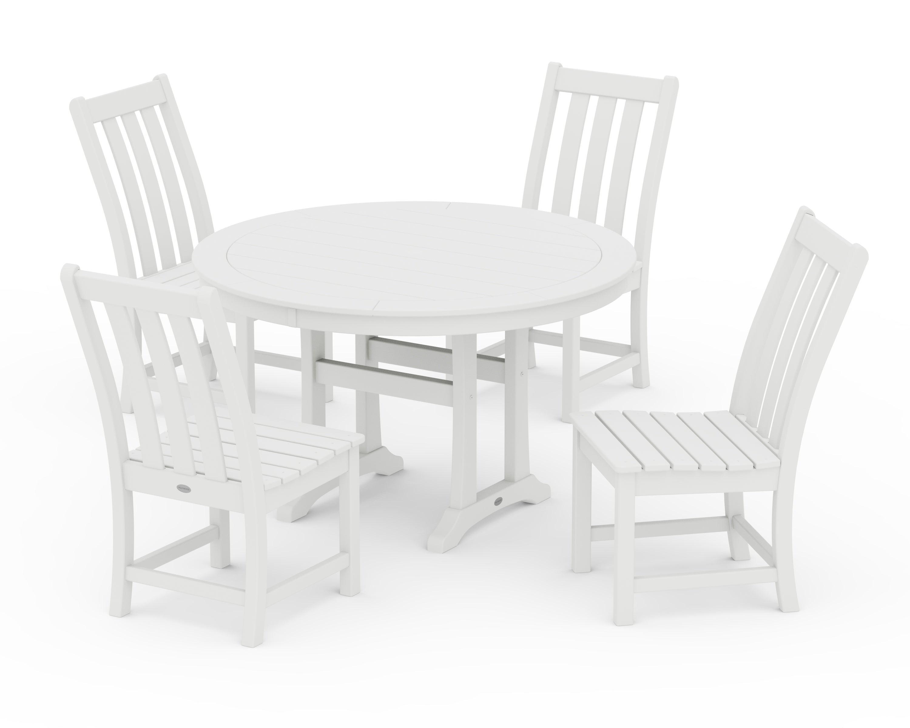 Vineyard Side Chair 5-Piece Round Dining Set With Trestle Legs