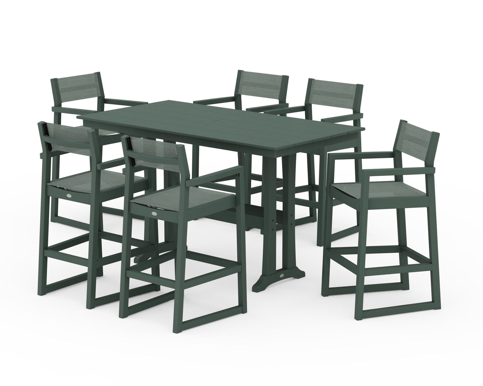 EDGE Sling Arm Chair 7-Piece Farmhouse Bar Set with Trestle Legs