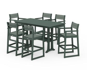 EDGE Sling Arm Chair 7-Piece Farmhouse Bar Set with Trestle Legs