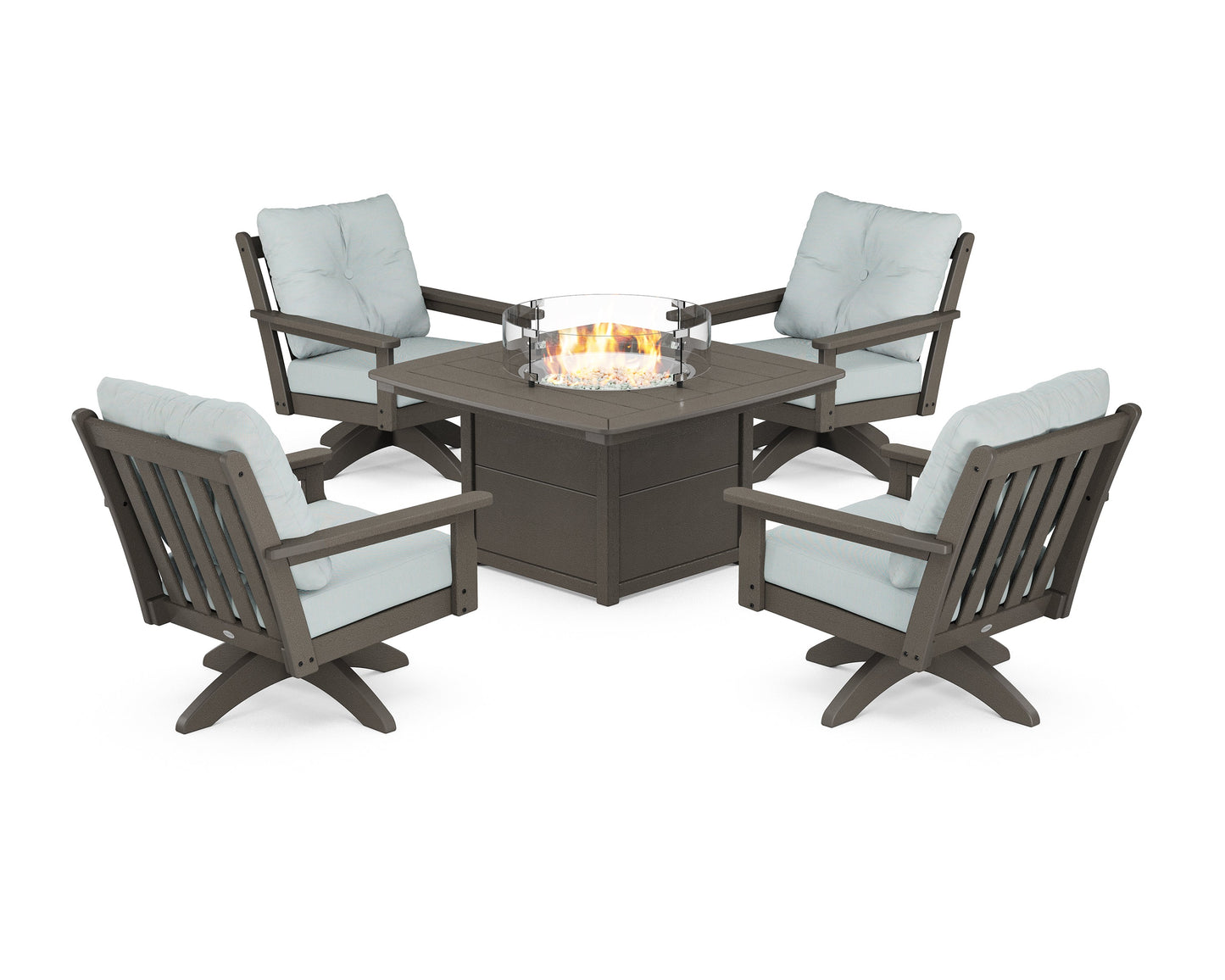Vineyard 5-Piece Deep Seating Swivel Conversation Set with Fire Pit Table