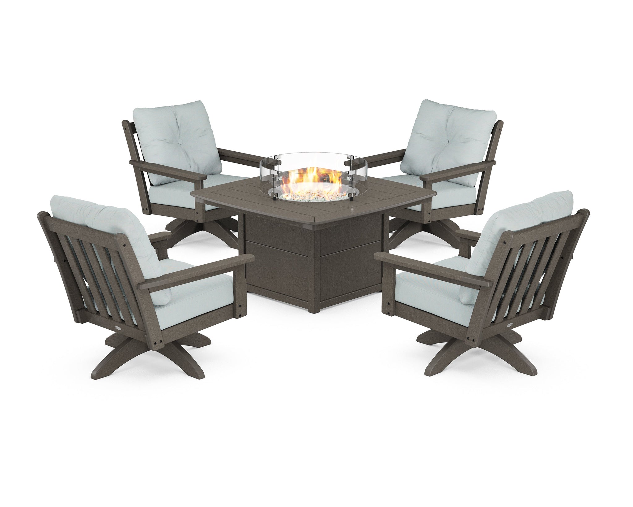 Vineyard 5-Piece Deep Seating Swivel Conversation Set with Fire Pit Table