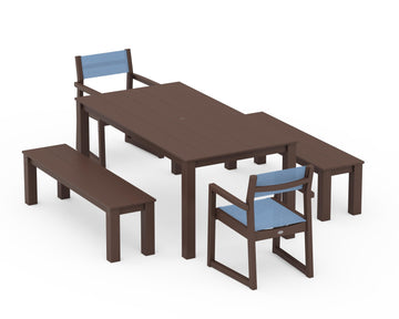 EDGE Sling Arm Chair 5-Piece Parsons Dining Set with Benches