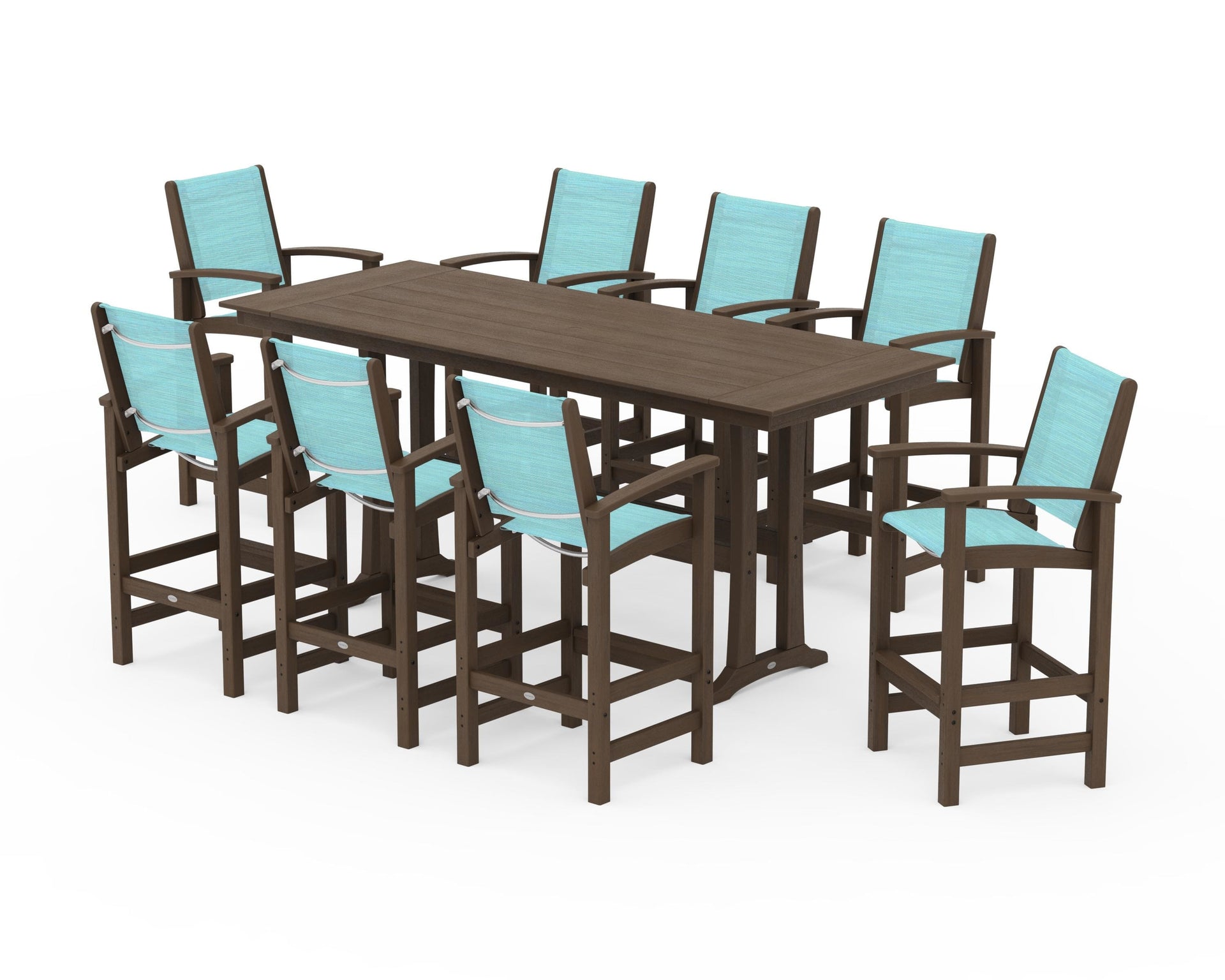 Coastal 9-Piece Farmhouse Bar Set with Trestle Legs