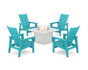 5-Piece Modern Grand Upright Adirondack Conversation Set with Fire Pit Table