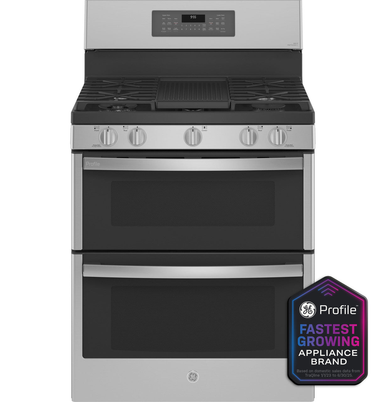 GE Profile™ 30" Free-Standing Gas Double Oven Convection Fingerprint Resistant Range with No Preheat Air Fry