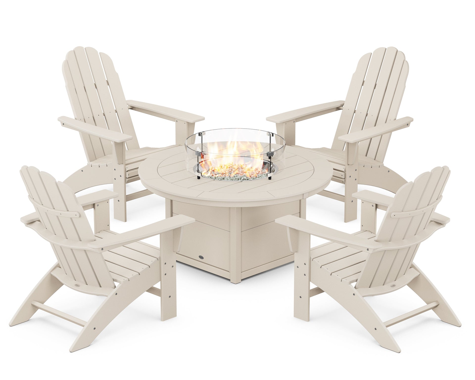 Vineyard Curveback Adirondack 5-Piece Conversation Set with Fire Pit Table